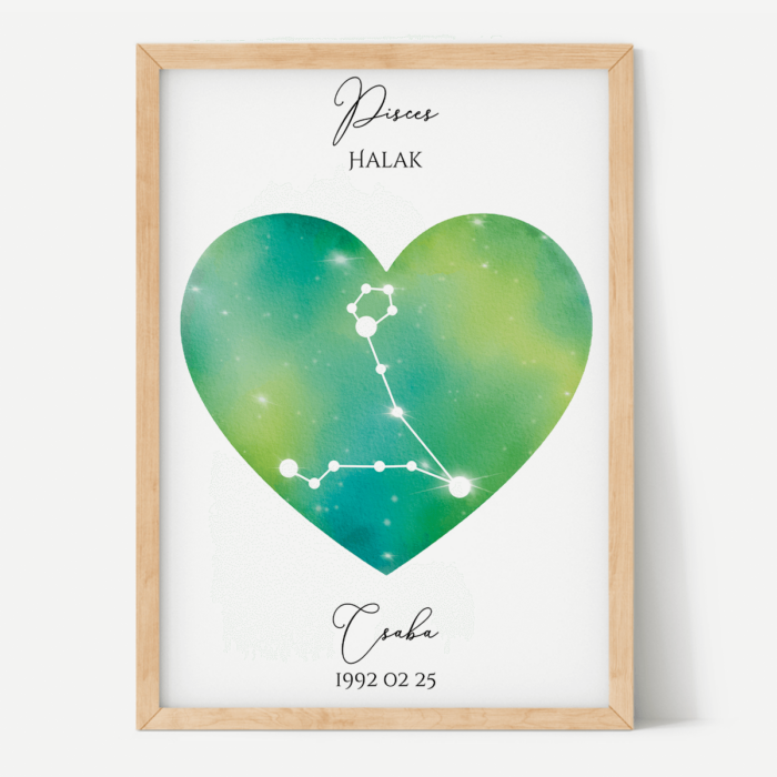 Zöld-Sárga Égbolt - Szív - Személyre szabott csillagjegyes poszter - Választható csillagjegy Zöld-Sárga Égbolt - Szív - Személyre szabott csillagjegyes poszter - Választható csillagjegy