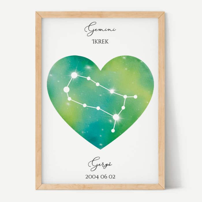 Zöld-Sárga Égbolt - Szív - Személyre szabott csillagjegyes poszter - Választható csillagjegy Zöld-Sárga Égbolt - Szív - Személyre szabott csillagjegyes poszter - Választható csillagjegy