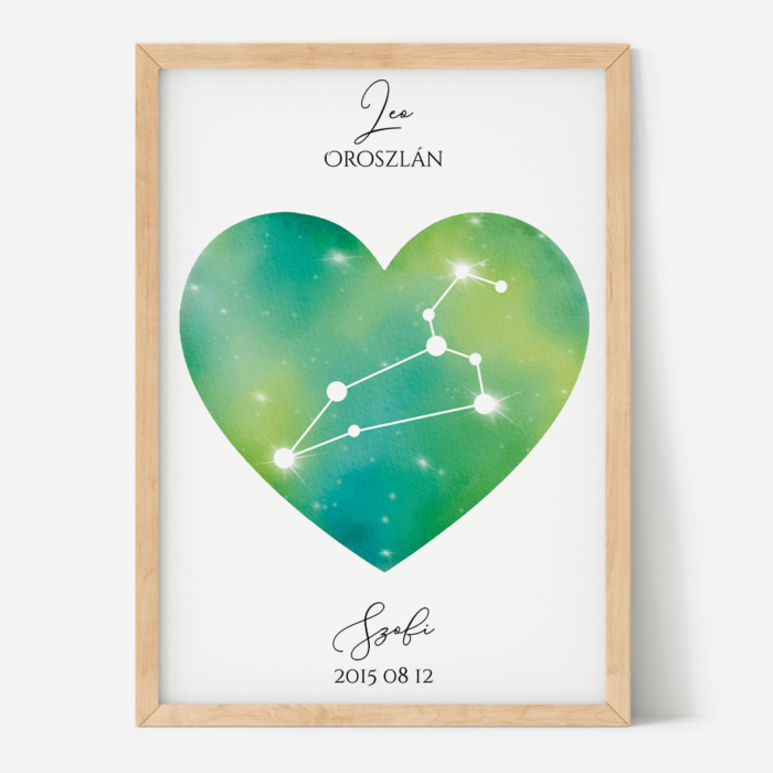 Zöld-Sárga Égbolt - Szív - Személyre szabott csillagjegyes poszter - Választható csillagjegy Zöld-Sárga Égbolt - Szív - Személyre szabott csillagjegyes poszter - Választható csillagjegy