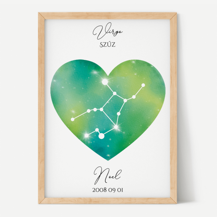 Zöld-Sárga Égbolt - Szív - Személyre szabott csillagjegyes poszter - Választható csillagjegy Zöld-Sárga Égbolt - Szív - Személyre szabott csillagjegyes poszter - Választható csillagjegy