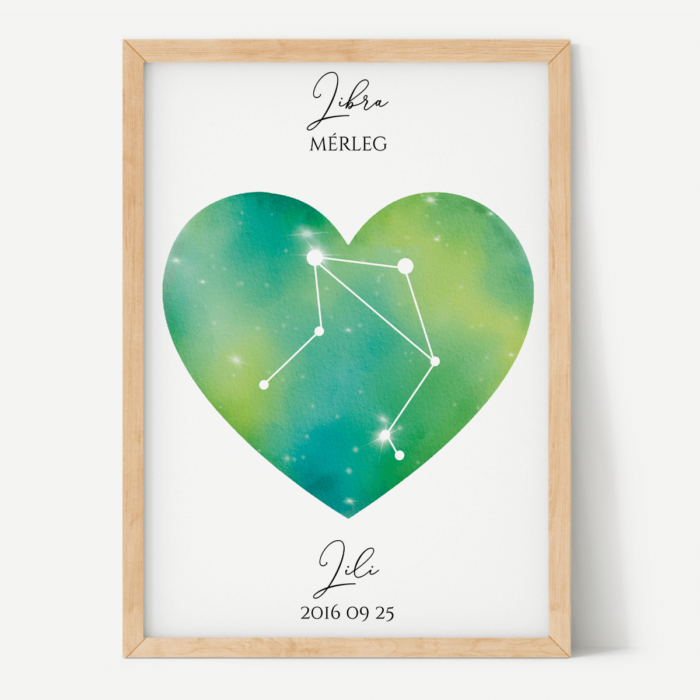 Zöld-Sárga Égbolt - Szív - Személyre szabott csillagjegyes poszter - Választható csillagjegy Zöld-Sárga Égbolt - Szív - Személyre szabott csillagjegyes poszter - Választható csillagjegy