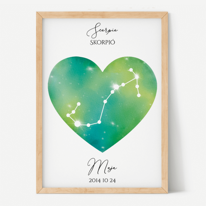 Zöld-Sárga Égbolt - Szív - Személyre szabott csillagjegyes poszter - Választható csillagjegy Zöld-Sárga Égbolt - Szív - Személyre szabott csillagjegyes poszter - Választható csillagjegy