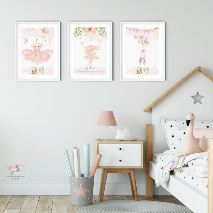 Bunny Ballerina 3 db-os Gyerekszoba Dekor Falikép Szett (Több méretben) Bunny Ballerina 3 db-os Gyerekszoba Dekor Falikép Szett (Több méretben)