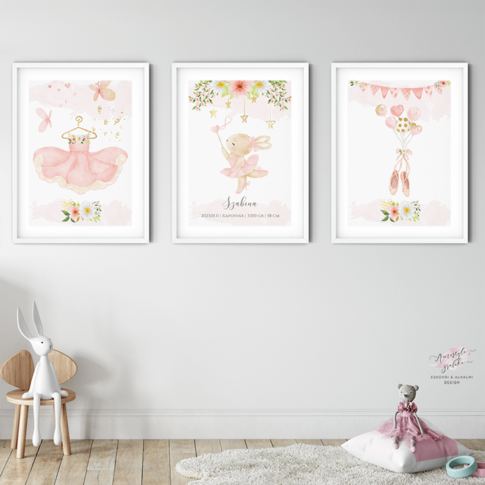 Bunny Ballerina 3 db-os Gyerekszoba Dekor Falikép Szett (Több méretben) Bunny Ballerina 3 db-os Gyerekszoba Dekor Falikép Szett (Több méretben)