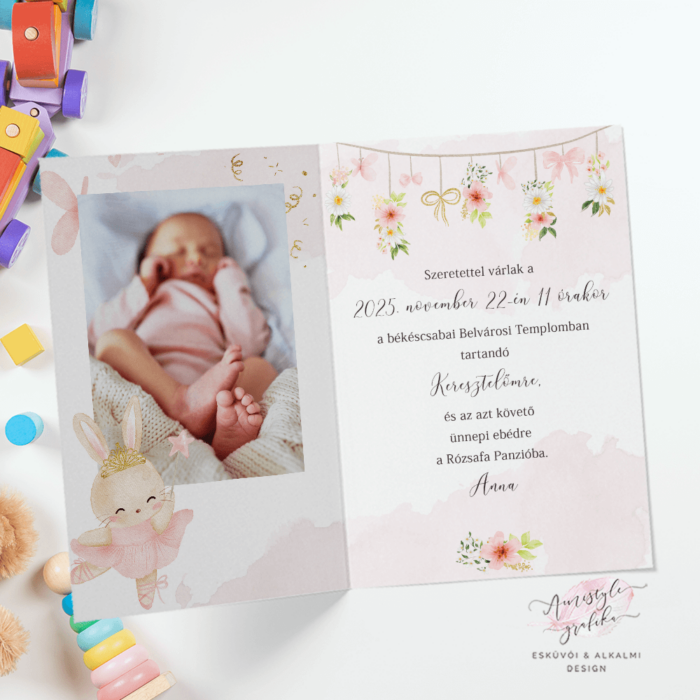 Bunny Ballerina Hajtott Keresztelő Meghívó Bunny Ballerina Hajtott Keresztelő Meghívó