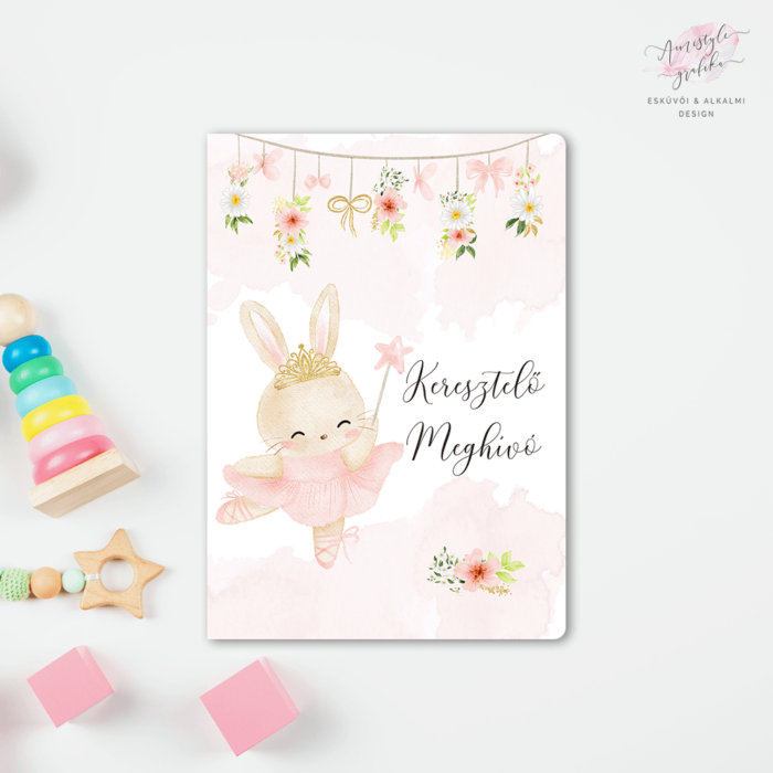 Bunny Ballerina Hajtott Keresztelő Meghívó Bunny Ballerina Hajtott Keresztelő Meghívó