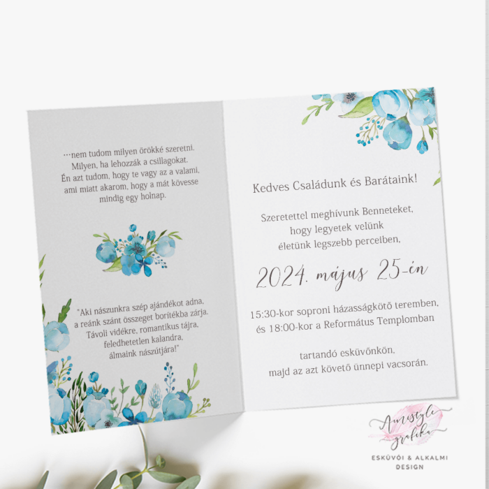 Türkiz Floral Akvarell Hajtott Esküvői Meghívó Türkiz Floral Akvarell Hajtott Esküvői Meghívó