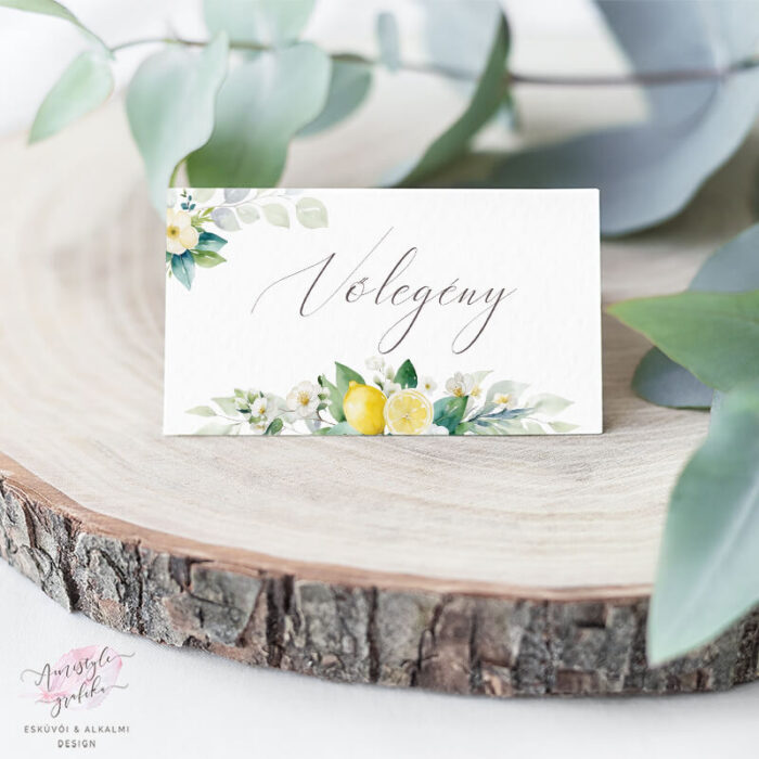 Amalfi Lemon_Esküvői Ültetőkártya_1 Amalfi Lemon Akvarell Esküvői Ültetőkártya