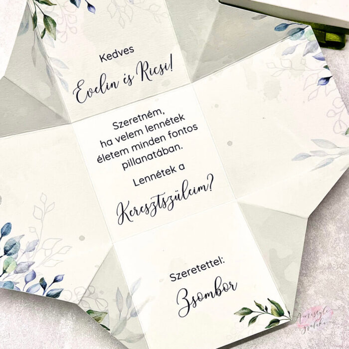 Boho Greenery Keresztszülő Felkérő Minibox Boho Greenery Keresztszülő Felkérő Minibox