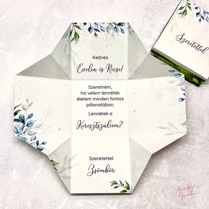 Boho Greenery Keresztszülő Felkérő Minibox Boho Greenery Keresztszülő Felkérő Minibox