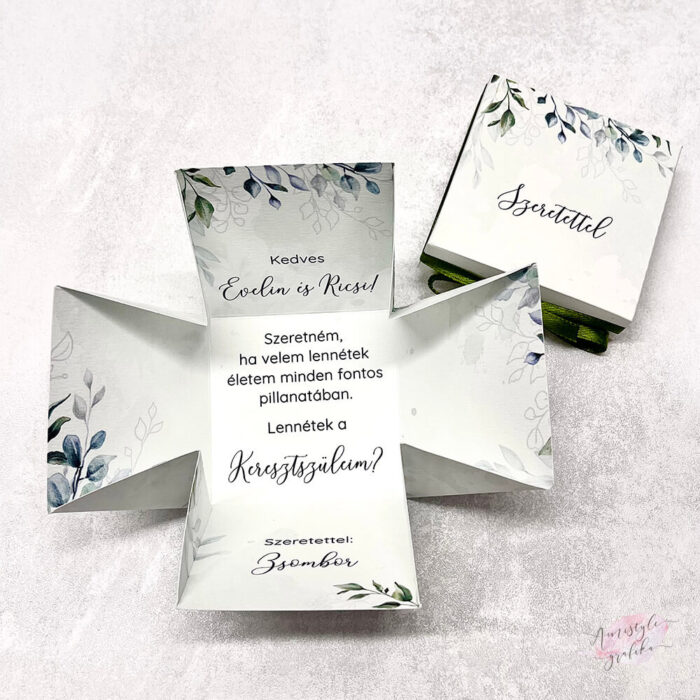 Boho Greenery Keresztszülő Felkérő Minibox_8 Boho Greenery Keresztszülő Felkérő Minibox